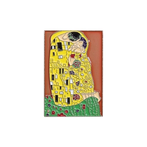 Artistic Klimt The Kiss oil painting enamel brooch with golden rectangular metal badge detail