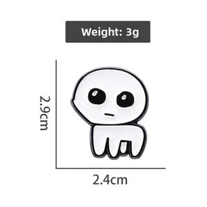 Macro detail of cartoon ghost enamel pin showing 2.9cm height and 2.4cm width dimensions