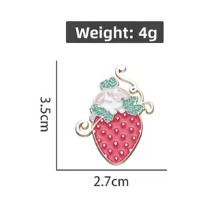 Detail view of cute strawberry rabbit enamel pin showing 3.5cm height and 4g weight