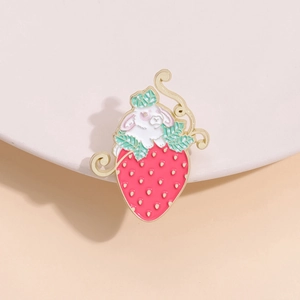 Cute strawberry rabbit enamel pin with gold metal plating and fruit animal design