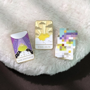 Creative tarot card metal pins featuring cute cartoon frog king designs in enamel