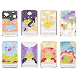 Set of 8 cute frog tarot enamel pins including The Star, Death, and The Sun designs