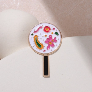 Creative microscope enamel brooch featuring colorful cell patterns and golden metal trim