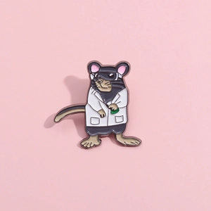 Creative Cartoon Lab Rat Enamel Pin Cute Scientist Mouse In White Coat Metal Brooch Badge For Clothing Backpack Accessories
