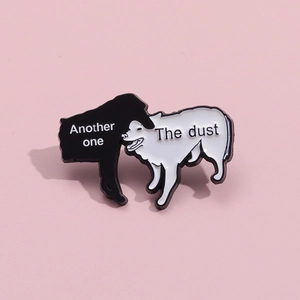 Another One Bites The Dust Enamel Pin Creative Black White Dog Brooch Funny Letter Animal Badge For Clothes Bag Accessory