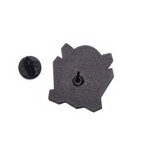 Detail view of the skull brooch back featuring matte texture and black rubber clutch pin