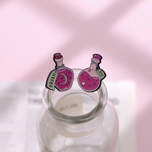 Cartoon dream potion bottle enamel pin set with moon and love yourself star motifs