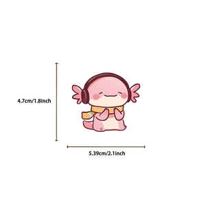 Spécifications de taille détaillées pour un autocollant axolotl rose mignon avec dimensions