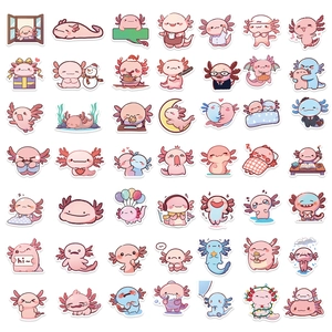 Lot de 50 autocollants axolotl roses étanches aux poses variées pour décoration DIY