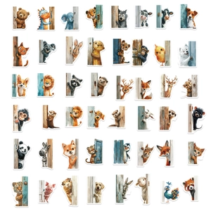 Set of 48 waterproof cartoon peeking animal stickers for DIY laptop and luggage decoration