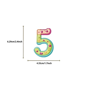 Detailed view of number 5 colorful graffiti sticker with precise size measurement