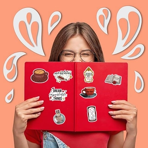 Waterproof retro artistic stickers on red book cover for laptop and DIY craft decor