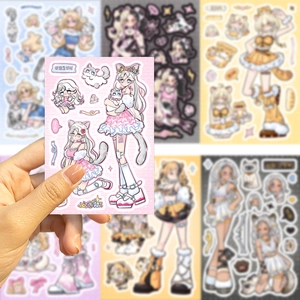 DIY Korean style cat girl stickers for scrapbooking and phone case decoration in pink theme