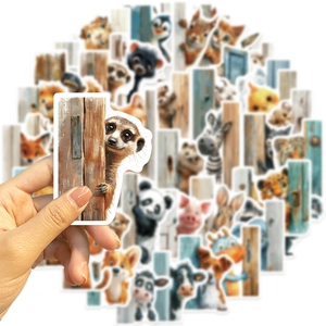 Set of 50 waterproof animal peeking stickers for laptops and luggage decoration