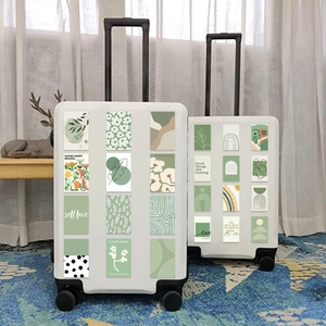 24 Saliegroene esthetische stickers en kunstprints op witte bagage voor DIY-decoratie