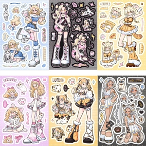 DIY cat-eared anime girl stickers in 6 pastel colors for journal and phone case decor