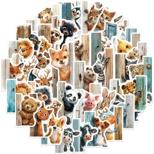 Collection of cartoon animal stickers with watercolor style and white borders for DIY decor