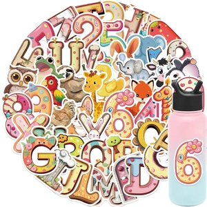 50pcs colorful waterproof cartoon alphabet and animal stickers for laptop and water bottle
