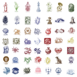 50 pieces vintage sketch style waterproof stickers for DIY journals and suitcases