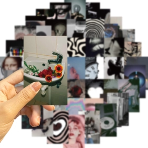 50pcs black grunge cartoon stickers set for waterproof laptop and luggage DIY decor