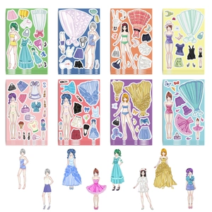 Set di 8 adesivi per vestire principesse, kit creativo fai-da-te per bambini