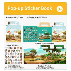 Portable animal themed sticker book for kids with 40 puffy stickers and handle design