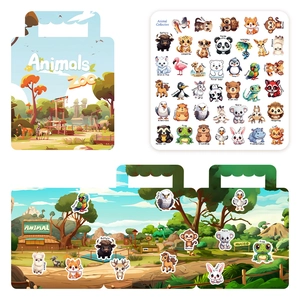 Portable Jelly Quiet Sticker Book Animal Zoo Theme Reusable Educational Busy Board Puzzle Toy For Toddlers DIY Activity