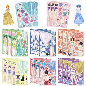 8 Fogli di Adesivi Fai da Te Principessa Vestire Cartone Animato Vestiti per Bambole Collage Adesivi per Bambini Ragazze Creativo Fai da Te