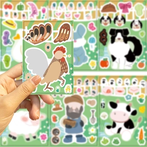 DIY farm animal make-a-face stickers set for kids featuring cow sheep and rooster designs