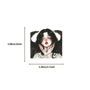 Sticker sorcière gothique montrant les dimensions précises pour décoration de portable