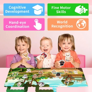 Portable animal themed busy board for toddler cognitive development and puzzle stickers
