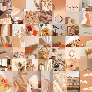 52-delige beige minimalistische poster sticker set voor DIY decoratie en laptops