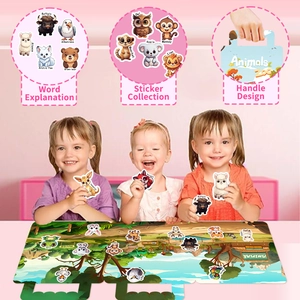 Portable animal sticker book for kids with carry handle and zoo learning scenes