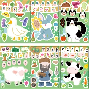 6-pack of waterproof DIY farm animal make-a-face stickers for creative kids' craft sets