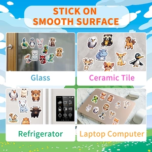 Detail showing waterproof animal jelly stickers applied to glass and smooth surfaces