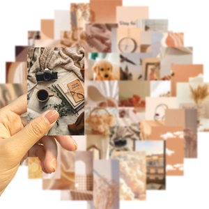 52 stuks beige esthetische posterstickers voor DIY notitieboek en kofferdecoratie