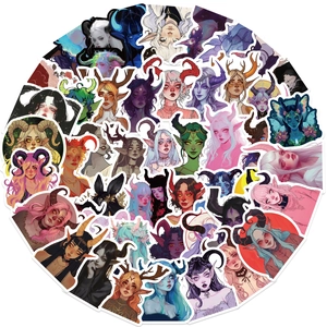 Gros plan de stickers de sorcières cartoon imperméables aux thèmes de filles fantastiques