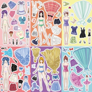 Set di adesivi vestiti da principessa DIY con sei outfit colorati per bambole anime