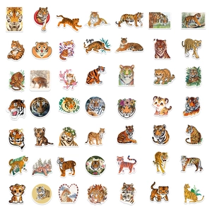 50 pieces waterproof tiger graffiti stickers for luggage and laptops in diverse styles