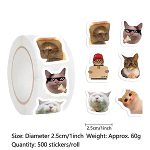 500-count roll of funny cat face decorative stickers with 1-inch diameter for sealing