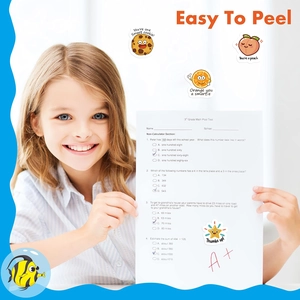 500pcs roll of cartoon reward stickers for students featuring fun food patterns