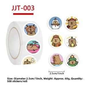 Detail von 2,5 cm Capybara-Aufklebern mit verschiedenen süßen Cartoon-Motivdesigns