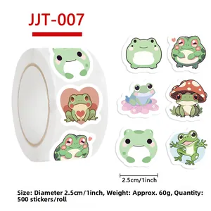 Détail d'autocollants grenouille de 1 pouce avec six motifs créatifs et format rouleau