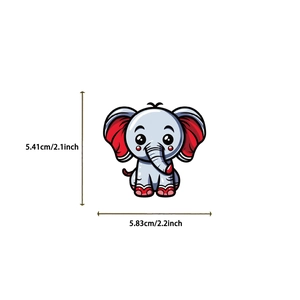 Dimensions de l'autocollant d'éléphant de cirque mesurant 5,41 cm par 5,83 cm