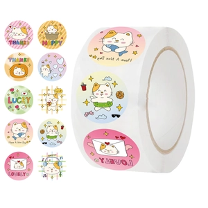 Cartoon Cat Round Washi Stickers Cute Animal Decorative Adhesive Tape For Scrapbooking Journal Envelope Seal Gift Packaging DIY Crafts