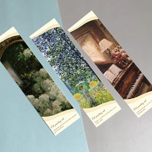 Set of 3 artistic Impressionist oil painting bookmarks with elegant floral and garden designs
