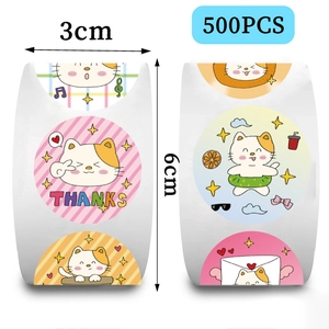 Detail of 3cm wide cute cat sticker roll with 500 pieces for decorative sealing