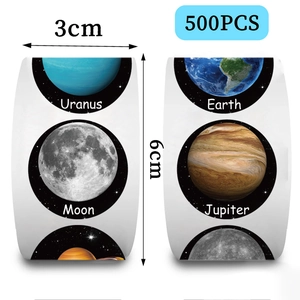 Detail of 3cm round solar system planet stickers 500 pieces per roll for stationery