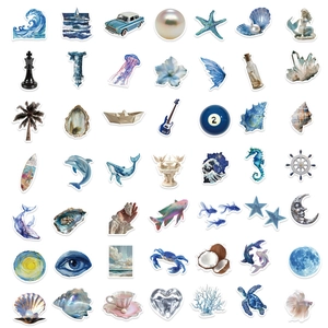 Set di 50 adesivi blu a tema oceano per decorare laptop e valigie in stile Ins