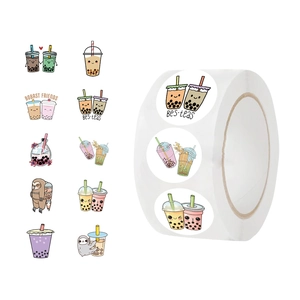 500pcs Boba Tea cartoon stickers roll featuring cute sloths for DIY scrapbook and envelopes